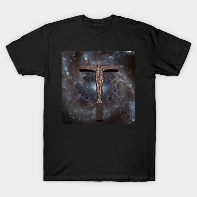 Crucified cyborg in space T-Shirt by rolffimages